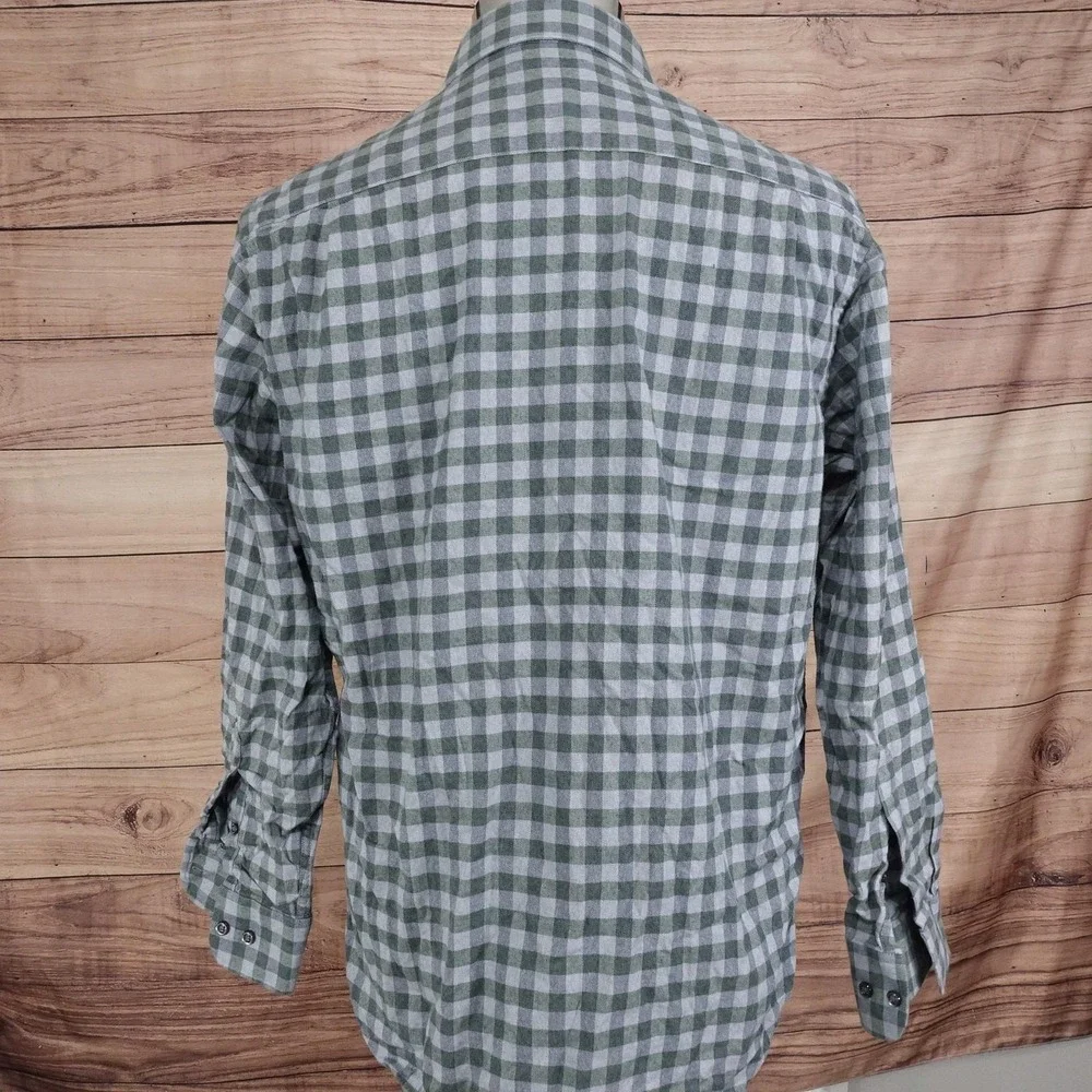 Jos. A. Bank Shirt Mens Medium‎ Green Check Tailored Fit Flannel Button-Up